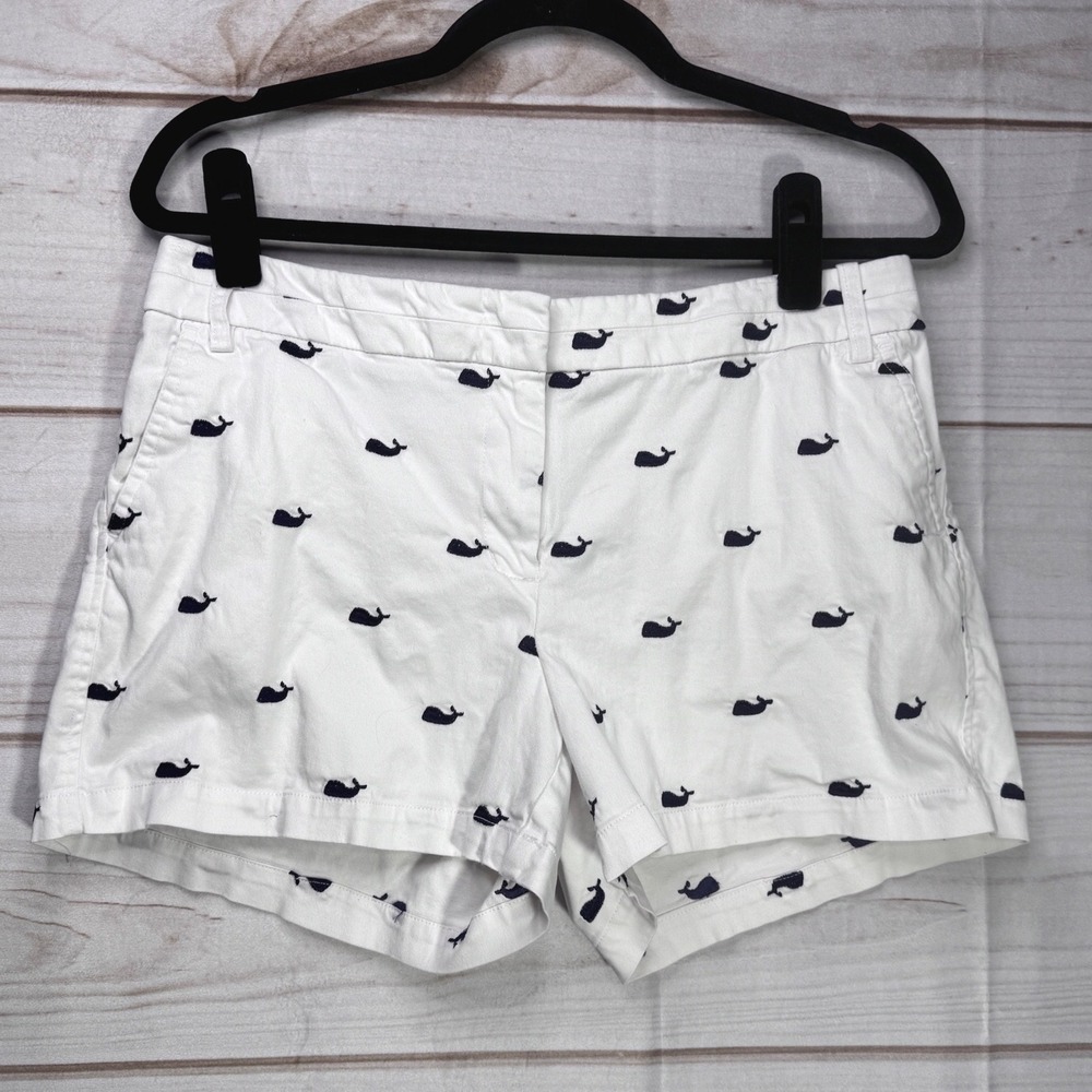Telluride Clothing Co Womens White Navy Whale Embroidered Chino Shorts Size 8
